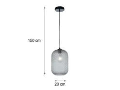 Pendelleuchte ASHFORD einflammig Kristall Glasschirm Rauchglas, Ø20cm