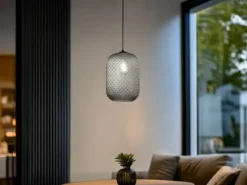 Pendelleuchte ASHFORD einflammig Kristall Glasschirm Rauchglas, Ø20cm