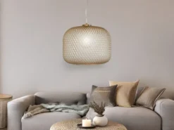 Pendelleuchte ASHFORD einflammig Kristall Glasschirm Bernsteinfarben, Ø 40cm