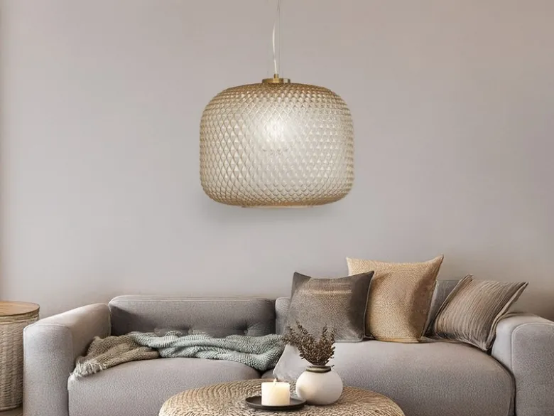 Pendelleuchte ASHFORD einflammig Kristall Glasschirm Bernsteinfarben, Ø 40cm