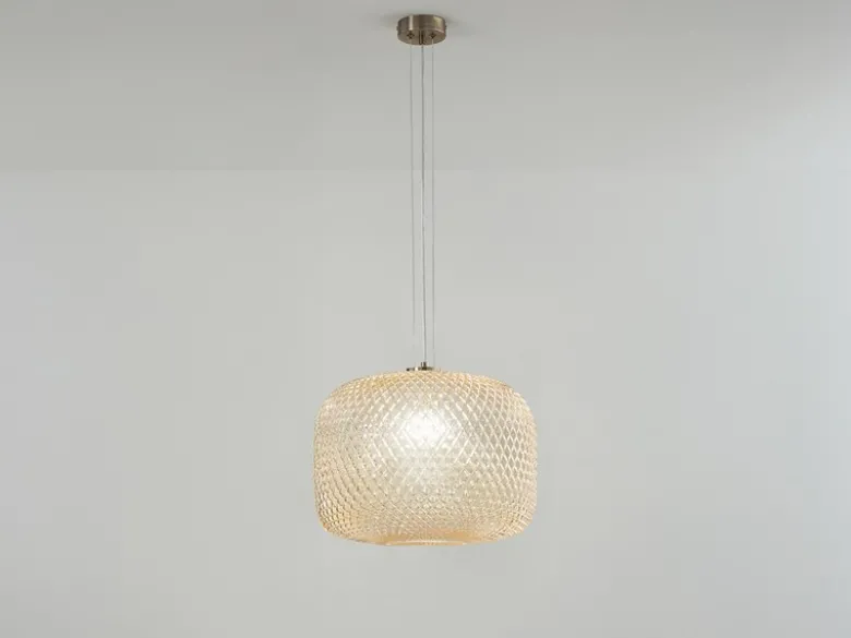 Pendelleuchte ASHFORD einflammig Kristall Glasschirm Bernsteinfarben, Ø 40cm