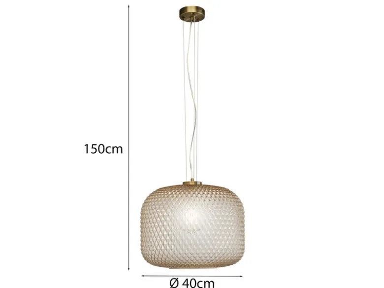 Pendelleuchte ASHFORD einflammig Kristall Glasschirm Bernsteinfarben, Ø 40cm