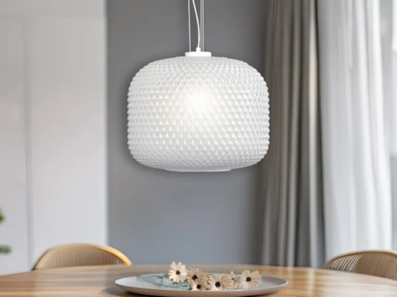 Pendelleuchte ASHFORD einflammig Kristall Glasschirm in Weiß, Ø 40cm