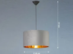 Pendelleuchte AURA mit Lampenschirm Samt Grau - innen Gold, Ø 40cm