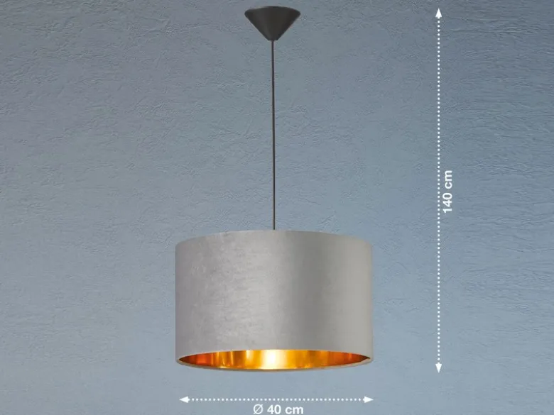 Pendelleuchte AURA mit Lampenschirm Samt Grau - innen Gold, Ø 40cm