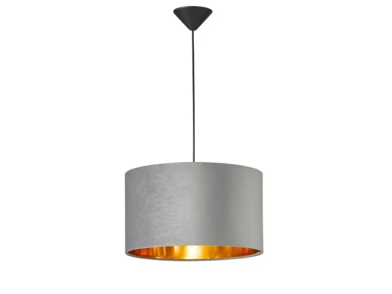 Pendelleuchte AURA mit Lampenschirm Samt Grau - innen Gold, Ø 40cm