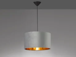 Pendelleuchte AURA mit Lampenschirm Samt Grau - innen Gold, Ø 40cm