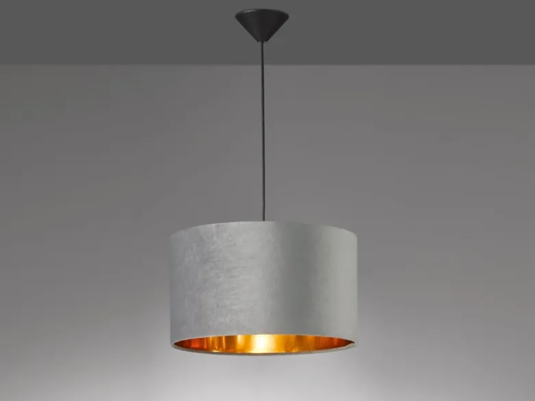 Pendelleuchte AURA mit Lampenschirm Samt Grau - innen Gold, Ø 40cm