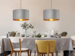 Pendelleuchte AURA mit Lampenschirm Samt Grau - innen Gold, Ø 40cm