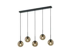 Pendelleuchte BALINI 5-flammig mit Rauchglas Kugeln, Breite 100cm