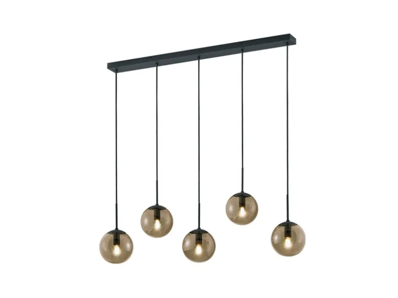 Pendelleuchte BALINI 5-flammig mit Rauchglas Kugeln, Breite 100cm