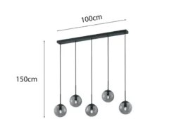Pendelleuchte BALINI 5-flammig mit Rauchglas Kugeln, Breite 100cm