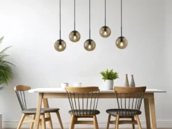 Pendelleuchte BALINI 5-flammig mit Rauchglas Kugeln, Breite 100cm