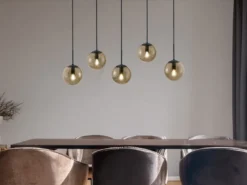 Pendelleuchte BALINI 5-flammig mit Rauchglas Kugeln, Breite 100cm