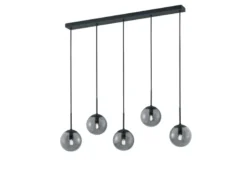 Pendelleuchte BALINI 5-flammig mit Rauchglas Kugeln, Breite 100cm