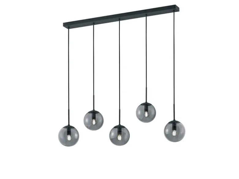 Pendelleuchte BALINI 5-flammig mit Rauchglas Kugeln, Breite 100cm