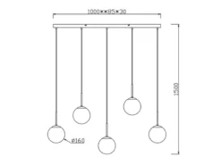 Pendelleuchte BALINI 5-flammig mit Rauchglas Kugeln, Breite 100cm