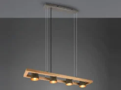 Pendelleuchte BELL 4-flammig Metallschirme schwenkbar im Holzrahmen, B: 100cm