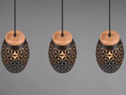 Pendelleuchte BIDAR 3-flammig Schwarz/Gold mit Stanzmuster, Breite 71cm