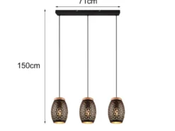 Pendelleuchte BIDAR 3-flammig Schwarz/Gold mit Stanzmuster, Breite 71cm