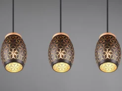 Pendelleuchte BIDAR 3-flammig Schwarz/Gold mit Stanzmuster, Breite 71cm