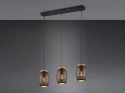 Pendelleuchte BIDAR 3-flammig Schwarz/Gold mit Stanzmuster, Breite 71cm