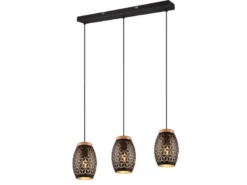Pendelleuchte BIDAR 3-flammig Schwarz/Gold mit Stanzmuster, Breite 71cm