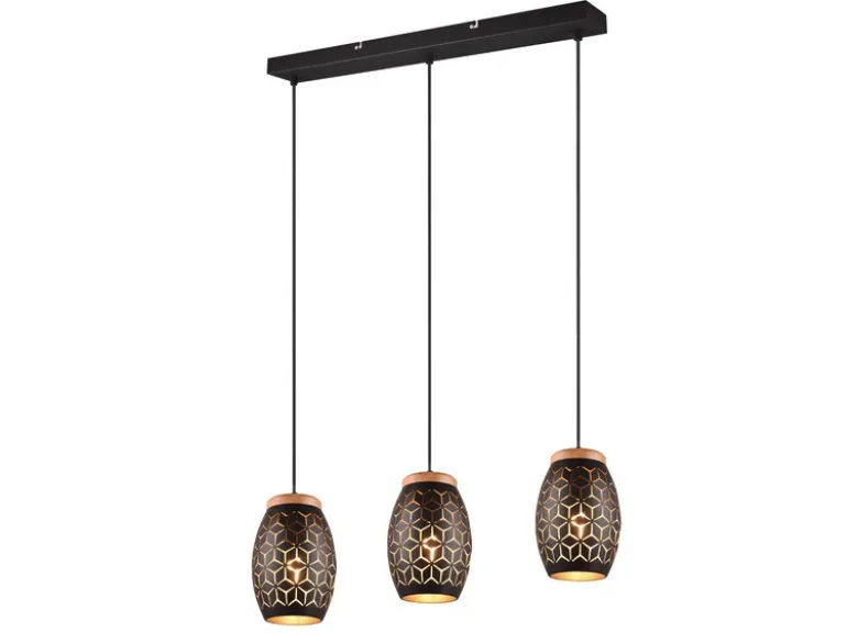 Pendelleuchte BIDAR 3-flammig Schwarz/Gold mit Stanzmuster, Breite 71cm