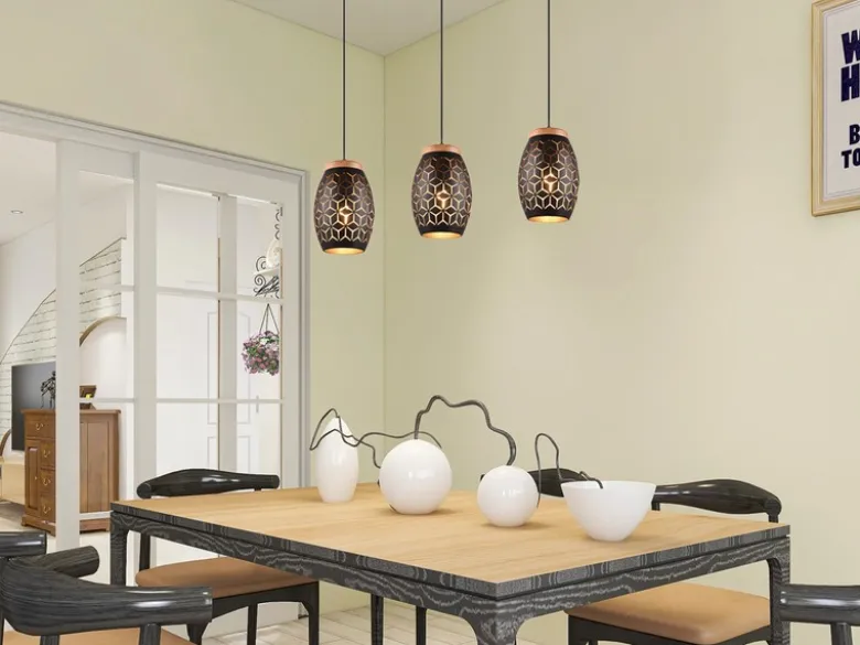 Pendelleuchte BIDAR 3-flammig Schwarz/Gold mit Stanzmuster, Breite 71cm