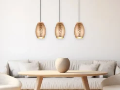 Pendelleuchte BIDAR 3-flammig in Coffee mit ausgefallenem Stanzmuster, B: 71cm