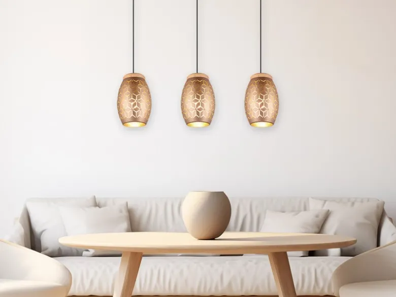 Pendelleuchte BIDAR 3-flammig in Coffee mit ausgefallenem Stanzmuster, B: 71cm