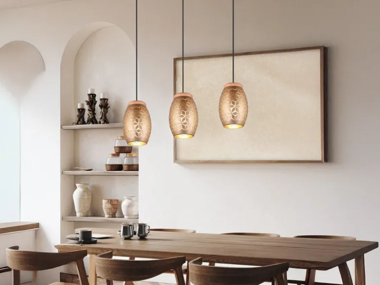 Pendelleuchte BIDAR 3-flammig in Coffee mit ausgefallenem Stanzmuster, B: 71cm