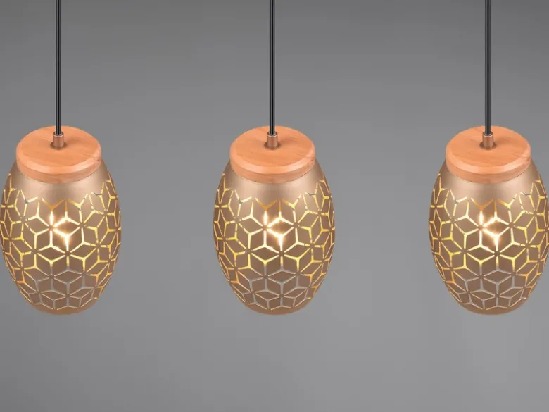 Pendelleuchte BIDAR 3-flammig in Coffee mit ausgefallenem Stanzmuster, B: 71cm