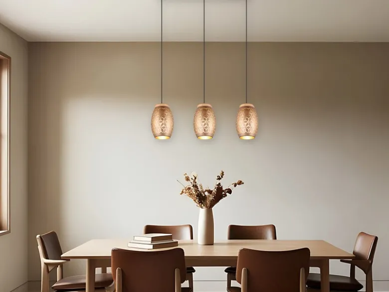 Pendelleuchte BIDAR 3-flammig in Coffee mit ausgefallenem Stanzmuster, B: 71cm