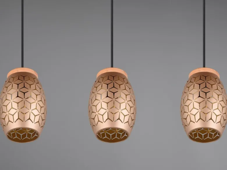 Pendelleuchte BIDAR 3-flammig in Coffee mit ausgefallenem Stanzmuster, B: 71cm
