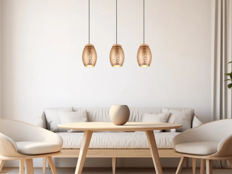 Pendelleuchte BIDAR 3-flammig in Coffee mit ausgefallenem Stanzmuster, B: 71cm