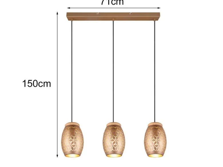 Pendelleuchte BIDAR 3-flammig in Coffee mit ausgefallenem Stanzmuster, B: 71cm