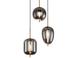 Pendelleuchte BLACKY Messing 3-flammig mit Rauchglas Glaskugeln, Ø 46cm