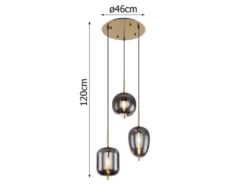 Pendelleuchte BLACKY Messing 3-flammig mit Rauchglas Glaskugeln, Ø 46cm