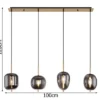 Pendelleuchte BLACKY Messing 4-flammig mit Rauchglas Glaskugeln, B: 100cm
