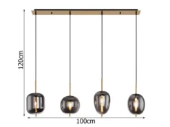 Pendelleuchte BLACKY Messing 4-flammig mit Rauchglas Glaskugeln, B: 100cm