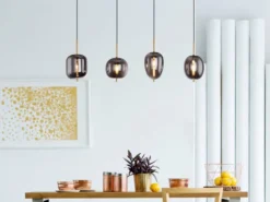 Pendelleuchte BLACKY Messing 4-flammig mit Rauchglas Glaskugeln, B: 100cm