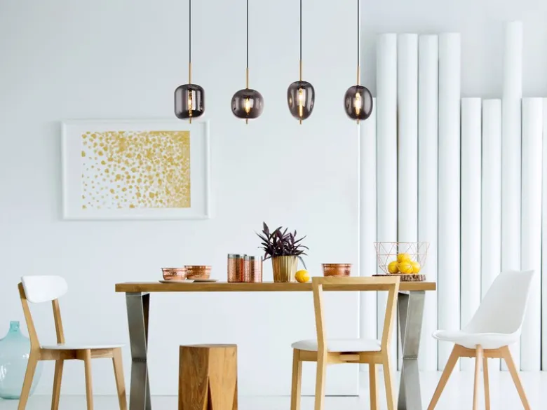 Pendelleuchte BLACKY Messing 4-flammig mit Rauchglas Glaskugeln, B: 100cm
