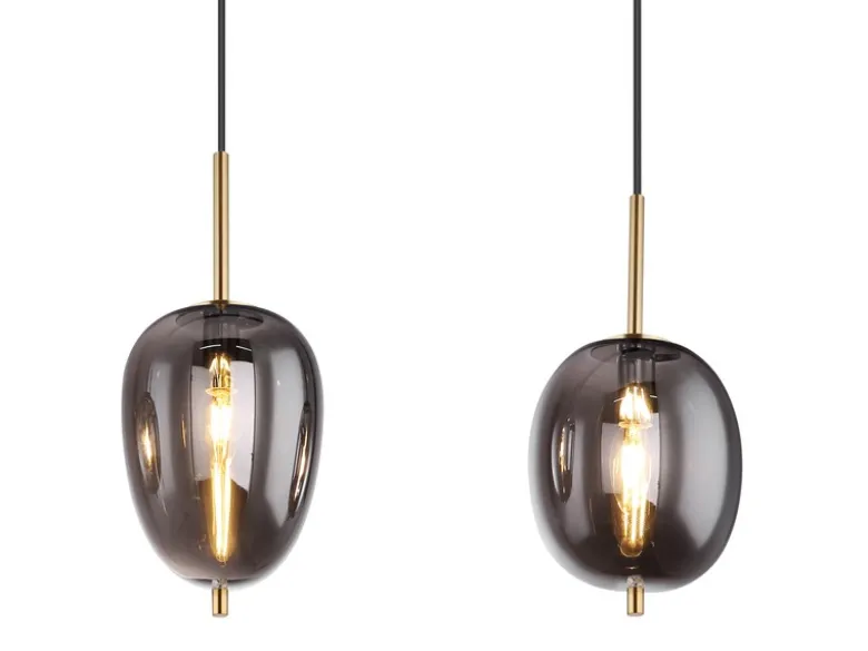 Pendelleuchte BLACKY Messing 4-flammig mit Rauchglas Glaskugeln, B: 100cm
