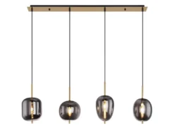 Pendelleuchte BLACKY Messing 4-flammig mit Rauchglas Glaskugeln, B: 100cm