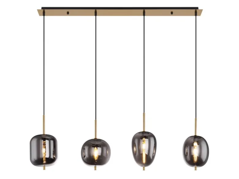 Pendelleuchte BLACKY Messing 4-flammig mit Rauchglas Glaskugeln, B: 100cm