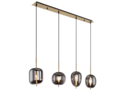 Pendelleuchte BLACKY Messing 4-flammig mit Rauchglas Glaskugeln, B: 100cm