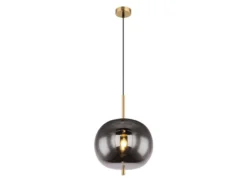 Pendelleuchte BLACKY Messing 1-flammig mit Rauchglas Glaskugel, Ø 30cm