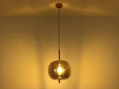 Pendelleuchte BLACKY Messing 1-flammig mit Rauchglas Glaskugel, Ø 30cm