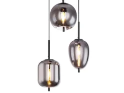 Pendelleuchte BLACKY Schwarz 3-flammig mit Rauchglas Glaskugeln, Ø 46cm